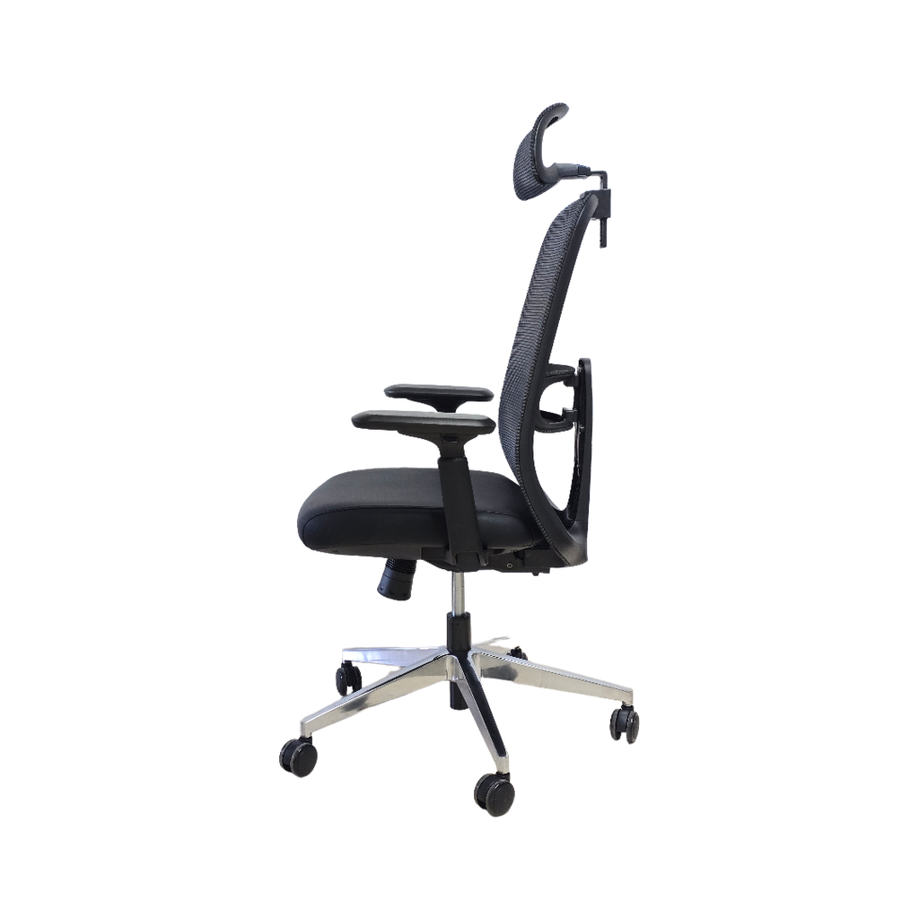 SILLON EJECUTIVO AXIS (F28) -PU NEGRO -  MESH NEGRO - BASE ALUMINIO