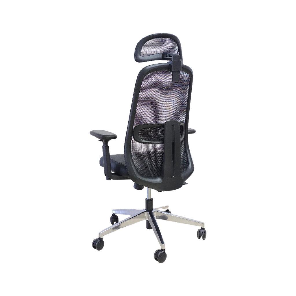 SILLON EJECUTIVO AXIS (F28) -PU NEGRO -  MESH NEGRO - BASE ALUMINIO