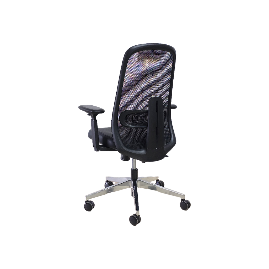 SILLON SEMI EJECUTIVO AXIS (F28) -PU NEGRO -  MESH NEGRO - BASE ALUMINIO 