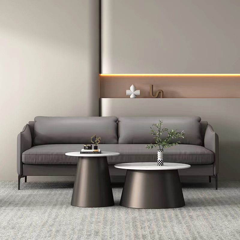 MESA DE CENTRO MOD 561 -  TOPE DE CERAMICA BLANCA - ESTRUCTURA METAL GRIS GRAFITO