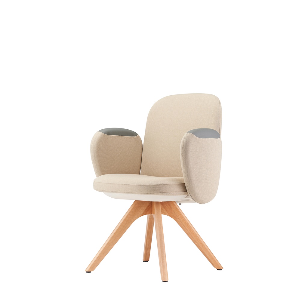 BUTACA EJECUTIVA KINDL-CON BRAZOS - TELA BEIGE- BASE MADERA