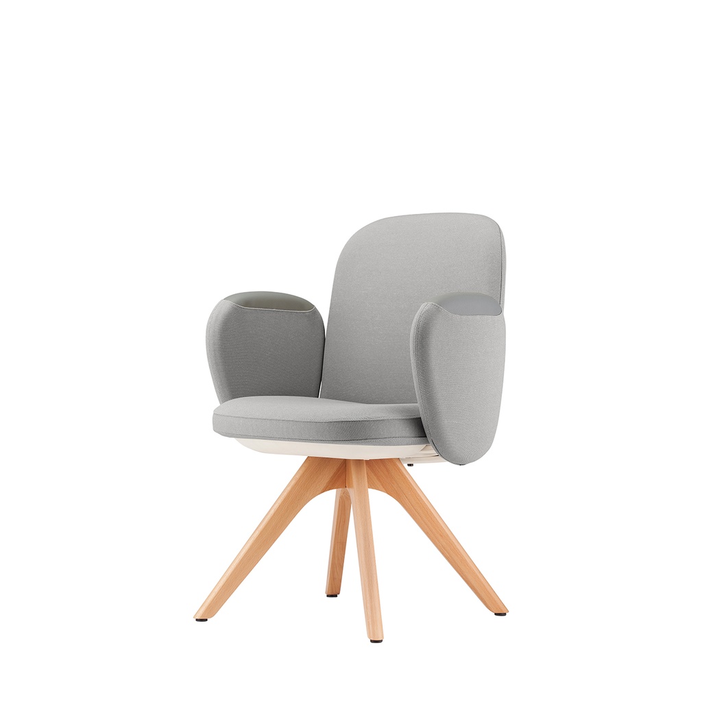 BUTACA EJECUTIVA KINDL - CON BRAZOS-TELA GRIS CLARO- BASE MADERA