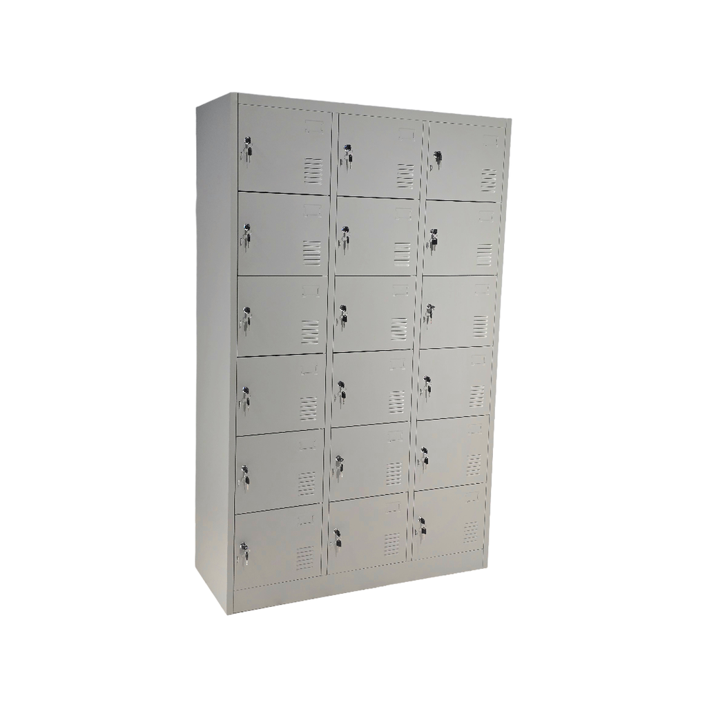 PRAKTIK: LOCKER METALICO PARA ROPA DOBLADA 18 PUERTAS COLOR GRIS ALUMINIO 