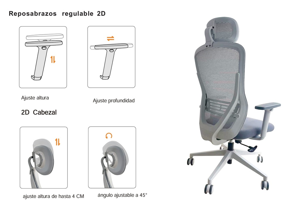 SILLON EJECUTIVO NEO (F10) - ESTRUCTURA GRIS-  MESH GRIS - TELA GRIS  
