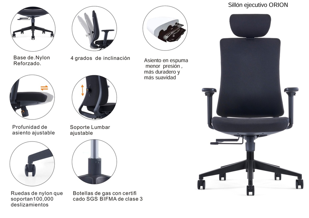 SILLON EJECUTIVO ORION (F13) -TELA  GRIS