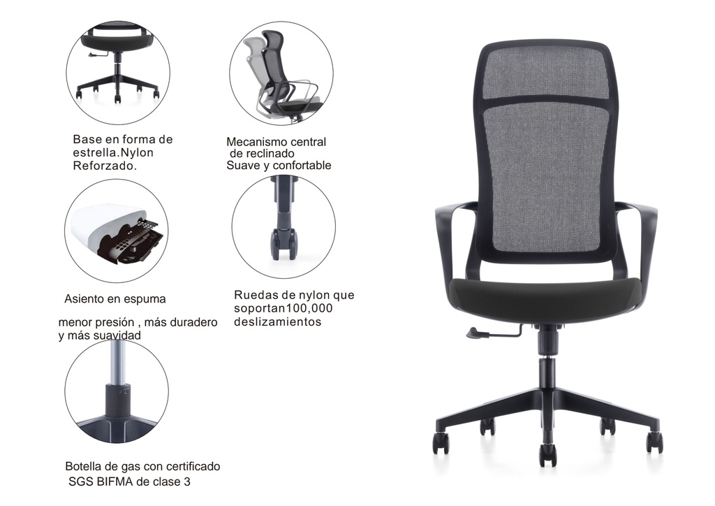 SILLON EJECUTIVO ONDA (F26) - MESH NEGRO - TELA NEGRO 