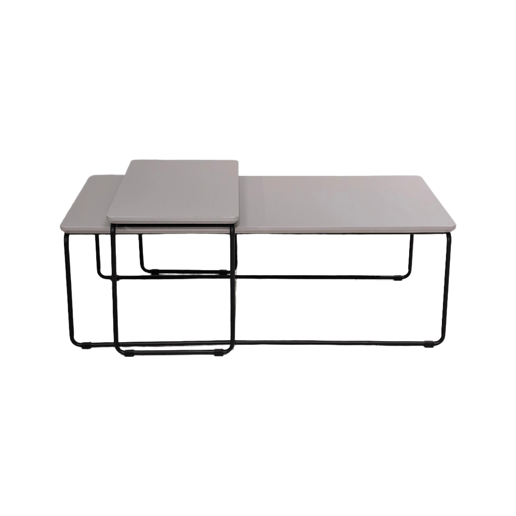 JUEGO DE MESAS MOD 521 -  TOPE DE MELAMINA GRIS - ESTRUCTURA METAL COLOR NEGRO