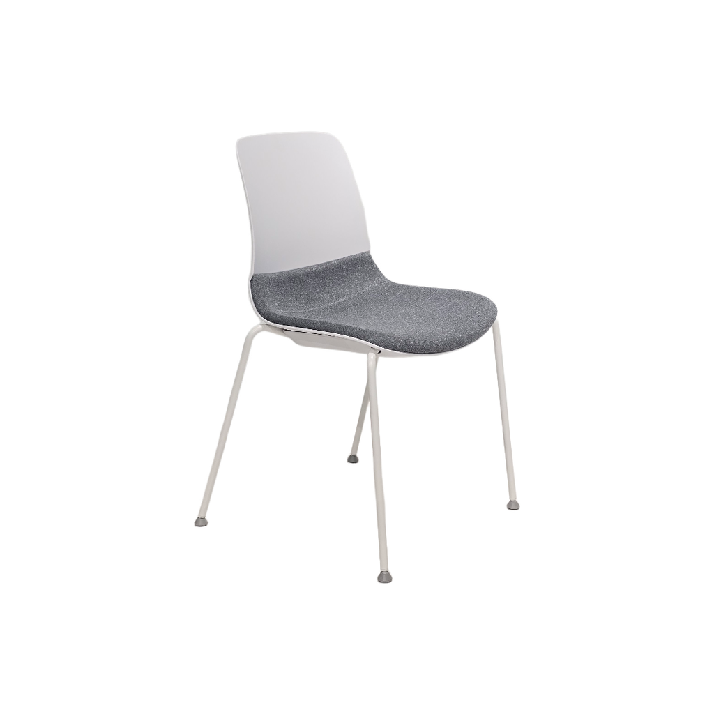 MIKA PLASTICO BLANCO - TELA GRIS CLARO - BASE DE 4 PATAS METAL 