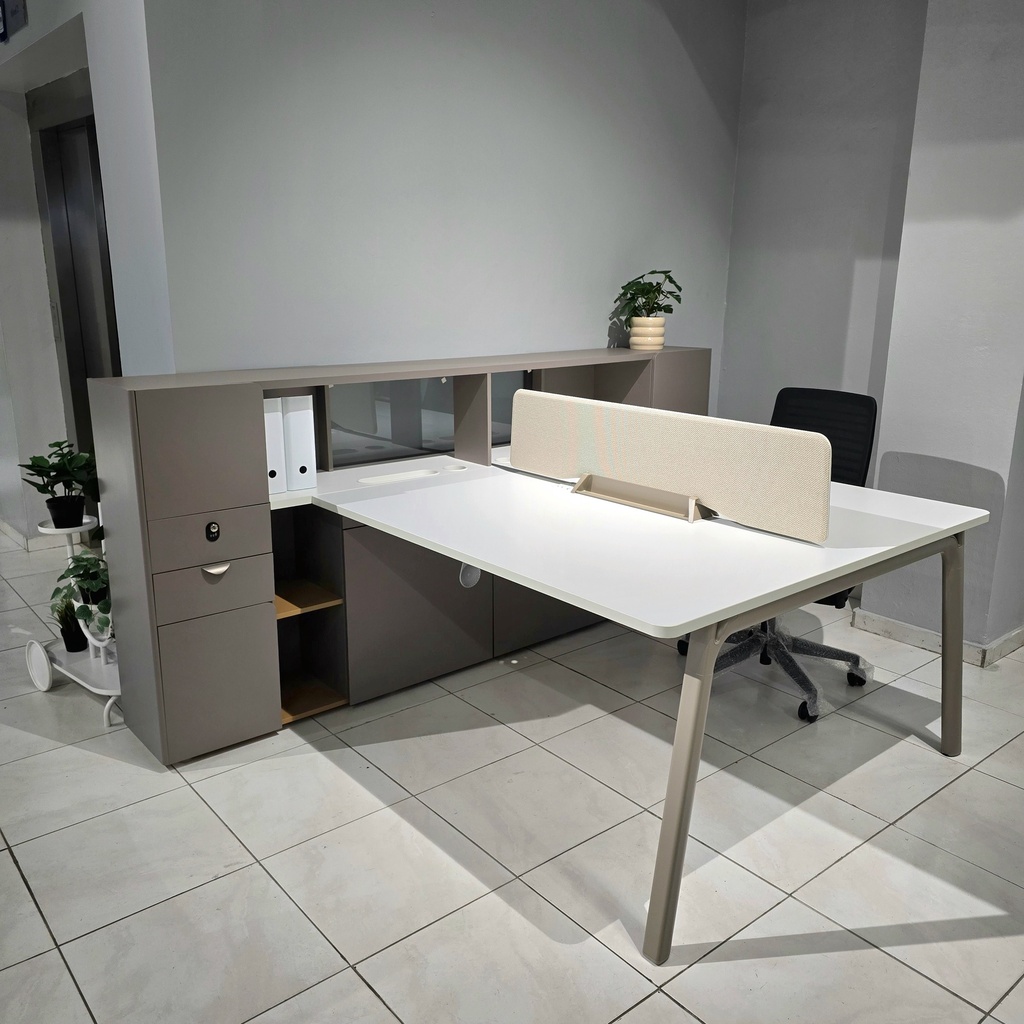 ESTACION DE TRABAJO MOD. STEEL  69" X 94"X 43" (S29W-2/2E) - 2 PERSONAS - TOPE BLANCO 