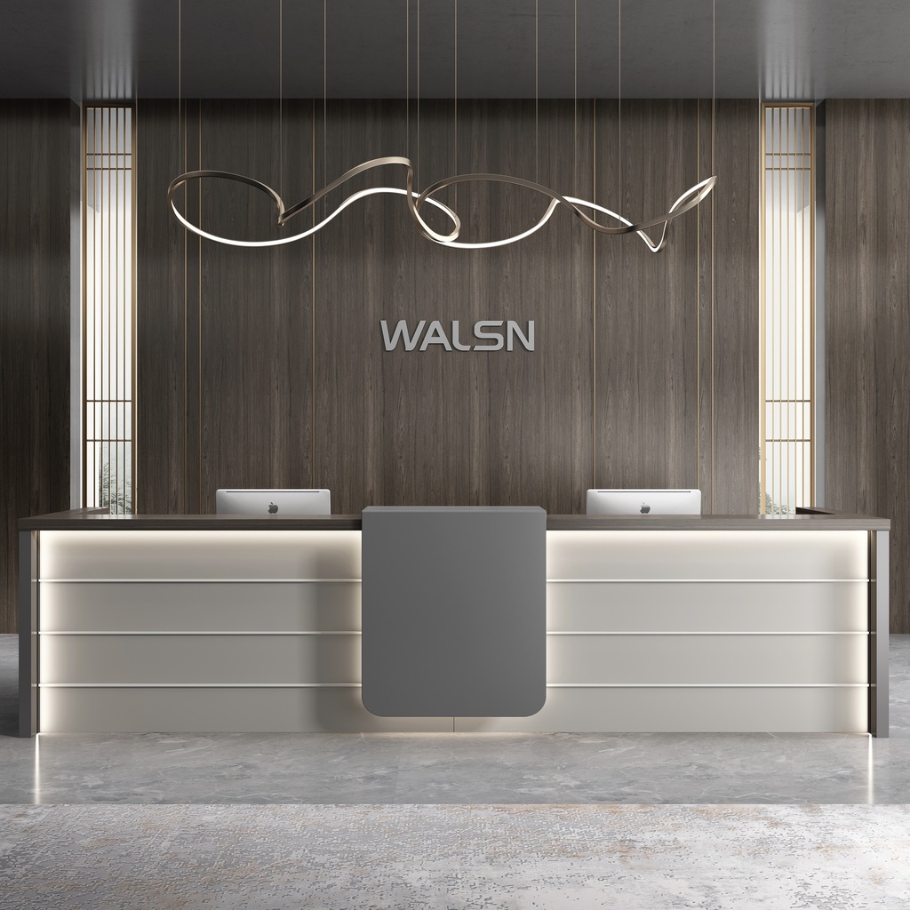 COUNTER DE RECEPCION MOD. LUMEN (SY-QT8836-238) - 24"X94"  - GRIS OSCURO + MARRON MADERA