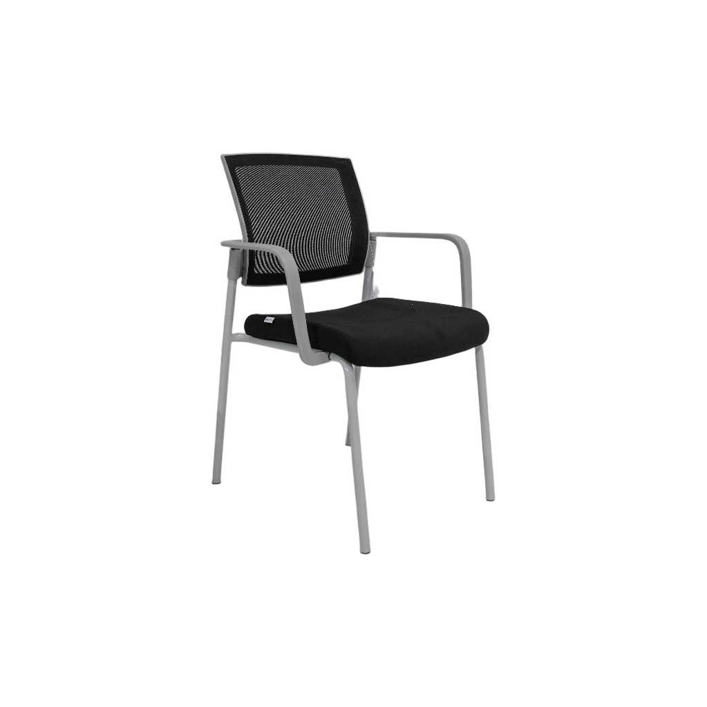 SILLA DE VISITA FLEX (D12) - ESTRUCTURA GRIS-  MESH NEGRO -  TELA NEGRA- CON BRAZOS 