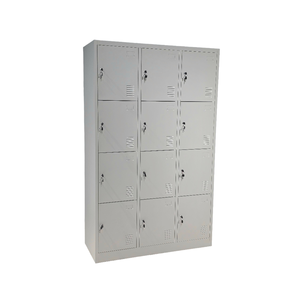 PRAKTIK: LOCKER METALICO PARA ROPA DOBLADA 12 PUERTAS COLOR GRIS ALUMINIO 