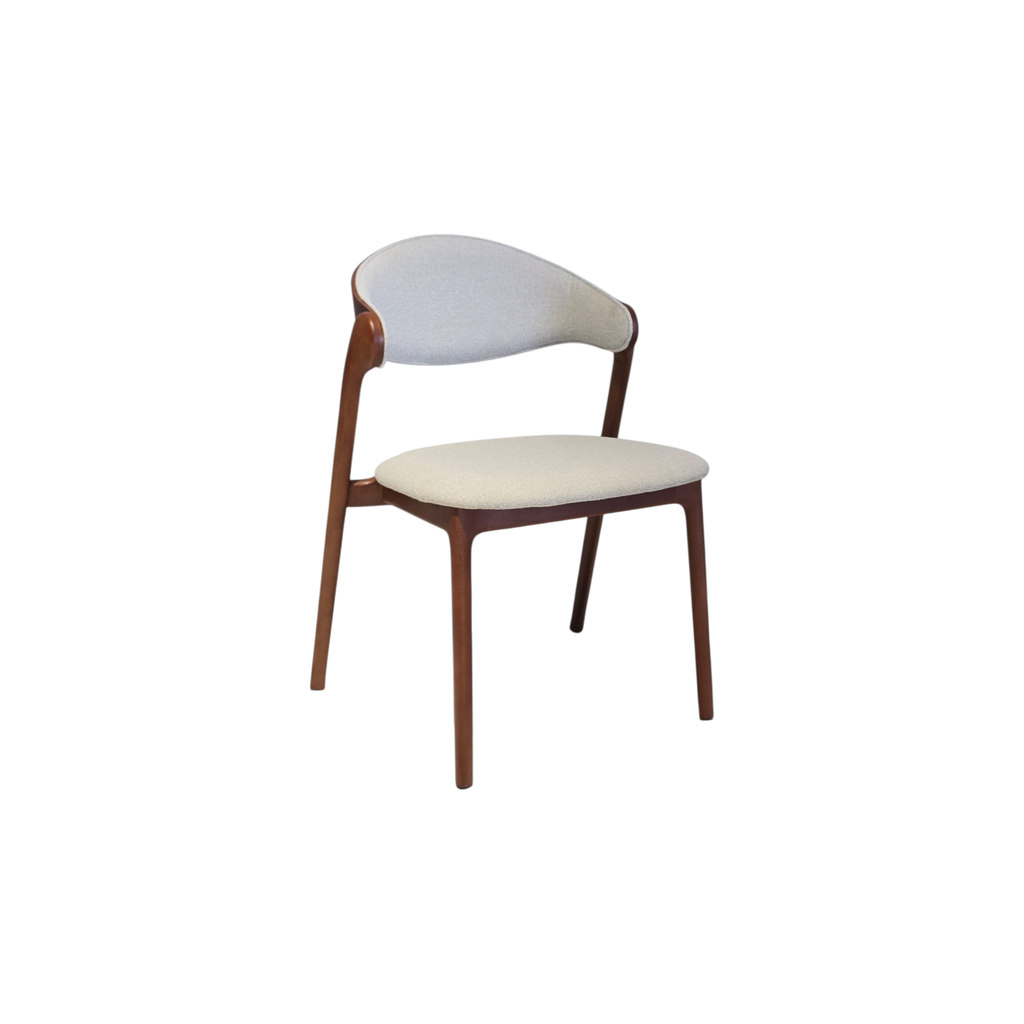 SILLA S225, CUERPO EN MADERA COLOR NOGAL BEECH 18, TAPIZADA EN TELA GRIS CLARA SD659, MEYCY HOME