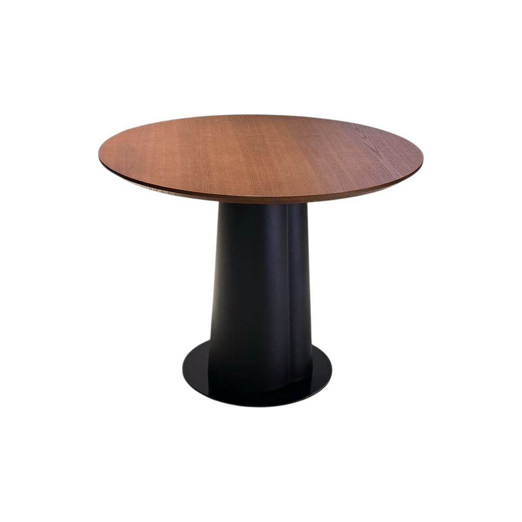 MESA DE COMEDOR RT-S124A, TOPE MADERA COLOR NOGAL ASH08 DE 40” DE DIÁMETRO, ESTRUCTURA NEGRA, MEYCY HOME