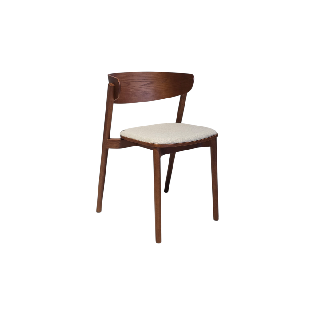 SILLA S263A(V), CUERPO EN MADERA COLOR NOGAL ASH08, TAPIZADA EN TELA GRIS CLARO SD659, MEYCY HOME