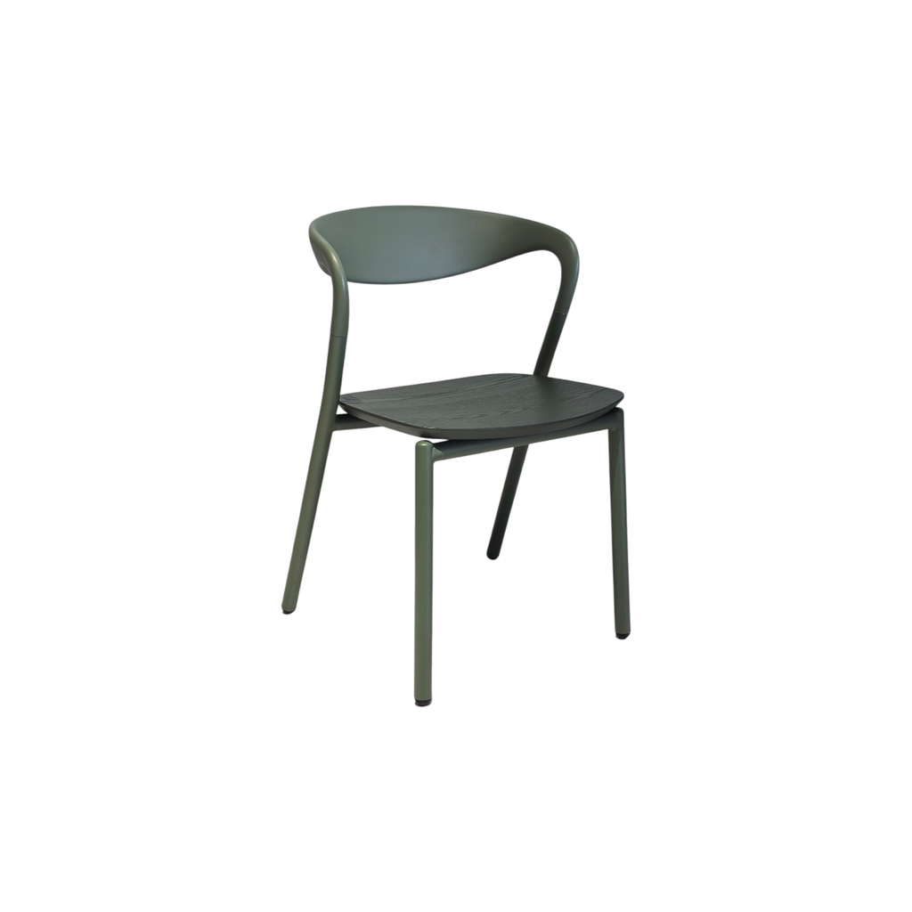 SILLA S269, CUERPO EN METAL Y PLASTICO VERDE, ASIENTO EN MADERA VERDE, MEYCY HOME
