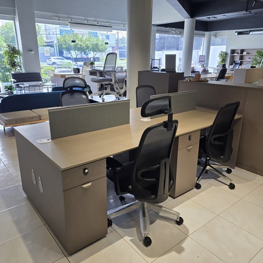 [ET4PECCOST4894MGP] ESTACION DE TRABAJO MOD. ECCO STEEL  48" X 94" (S36W-2/2E) - 4 PERSONAS - TOPE COLOR MADERA