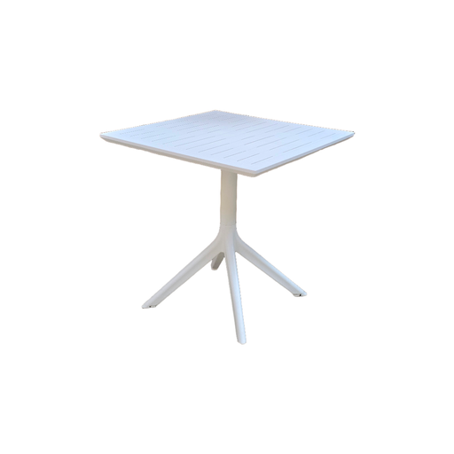 [MMSTR3232B] MESA MULTIUSO MOD SILVIA TOPE CON RANURAS -BASE MOD.RITA EN POLIPROPILENO - COLOR BLANCO- MEDIDAS: 32"X32" PULGADAS-  PROTECCION UV- USO EXTERIOR O INTERIOR 
